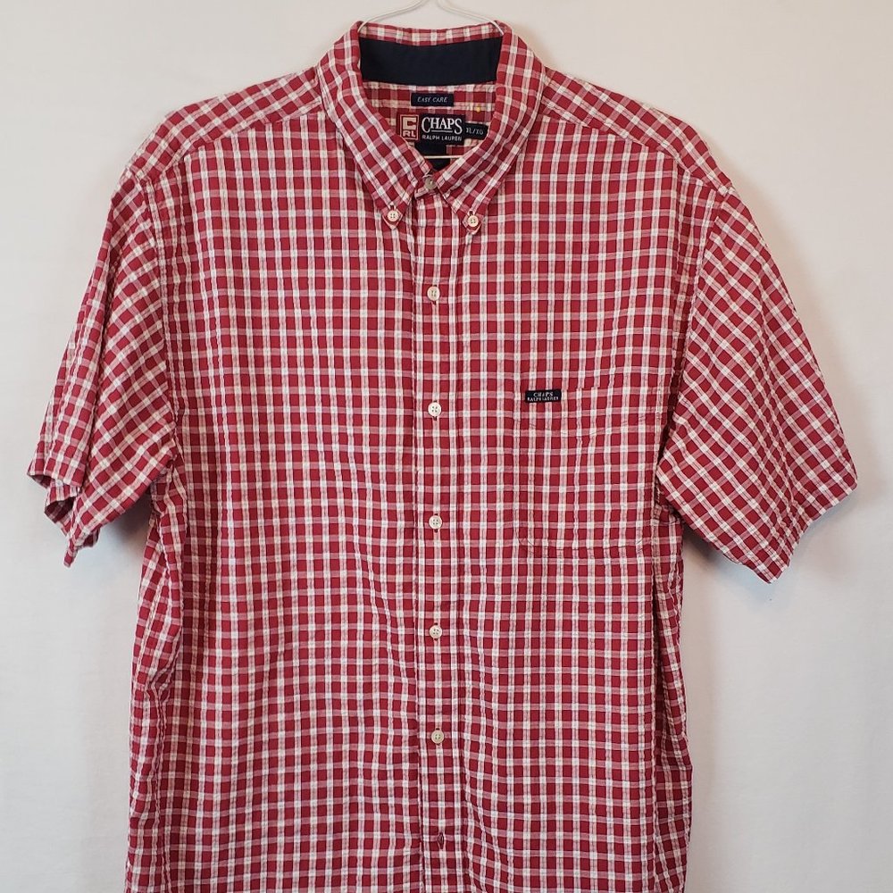 Ralph Lauren Chaps Vintage Shirt Extra Large SS Red Checker Button Up Mens